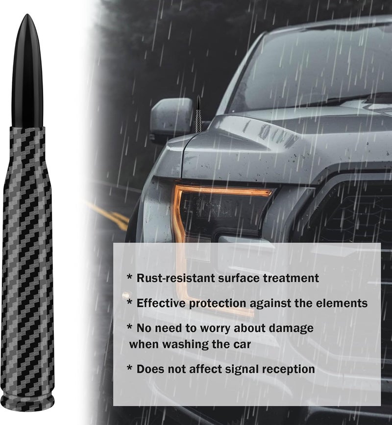 Junecarp Car Bullet Antenna with 9PCS Screws,Carbon Fiber Antenna Topper Automotive Exterior Accessories Compatible with Chevrolet Ford GMC Dodge Jeep Toyota Cadillac,Fit for Car Truck SUV - Image 4